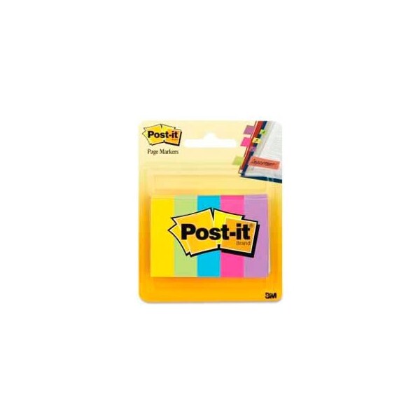 3M Post-it Page Markers, 1/2" x 2", Assorted Ultra, 100 Flags/Pad, 5 Pads/Pack 6705AU - main